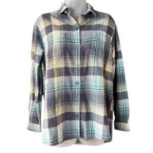 The BOYFRIEND Aqua Blue And Gray Flannel Button Down Medium 90's Vibe